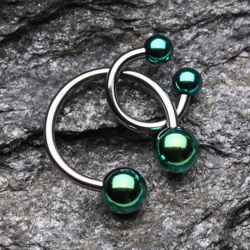 Detail View 1 of Colorline PVD Ball Ends Steel Horseshoe Circular Barbell-Green